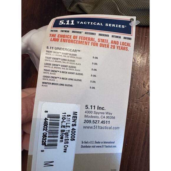 5.11 Tactical Brown Crew Neck Tight Mens Short Sleeve Size M Undergear NWT $65 - Picture 8 of 13